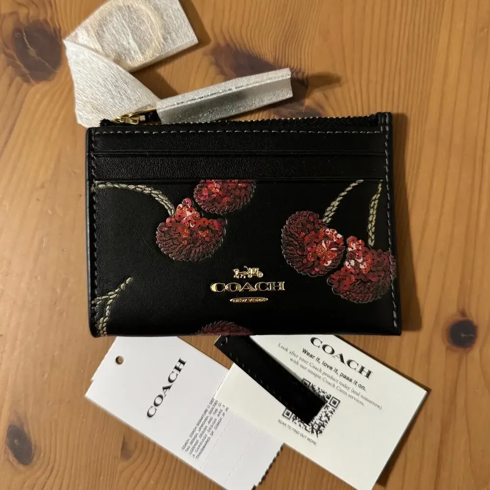 ❤️ Coach Mini Skinny Id Case With Cherry Print